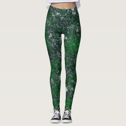 Leggings Champignon vert sur roche grise blanche ou tronc d (Devant)