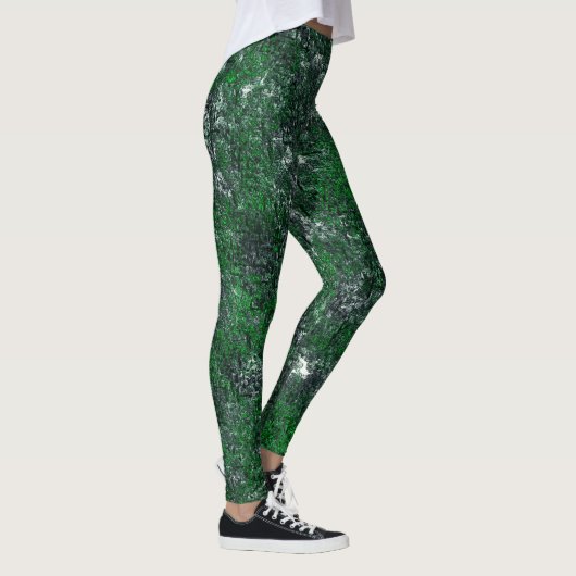 Leggings Champignon vert sur roche grise blanche ou tronc d (Droite)