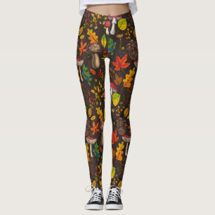 Leggings Champignons d'automne, feuilles, noix et baies sur