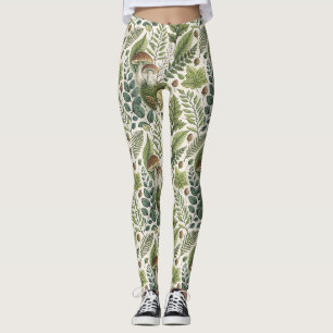 Leggings Champignons des bois Pinecones Ferns Motif d'autom