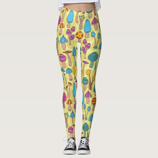 Leggings Champignons magiques Doodle Motif sans couture (Devant)