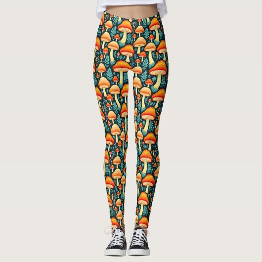 Leggings Champignons rétro en orange et bleu (Devant)