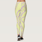 Leggings Chaos Abstrait Jaune avec lignes violettes ondulée (Dos)