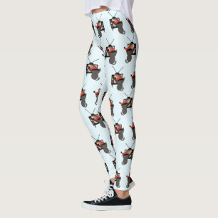 Leggings Chapeau de Santa Chat Noir Regardant la Télévision