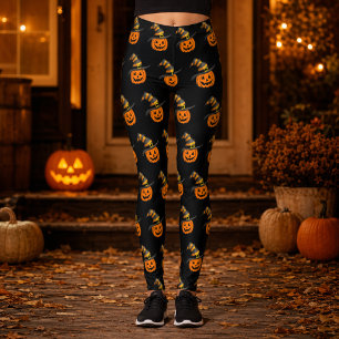 Leggings Chapeau de sorcière de citrouille effrayant mignon
