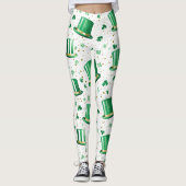 Leggings Chapeaux et trèfles blancs en or vert de luxe (Devant)