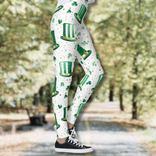 Leggings Chapeaux et trèfles blancs en or vert de luxe