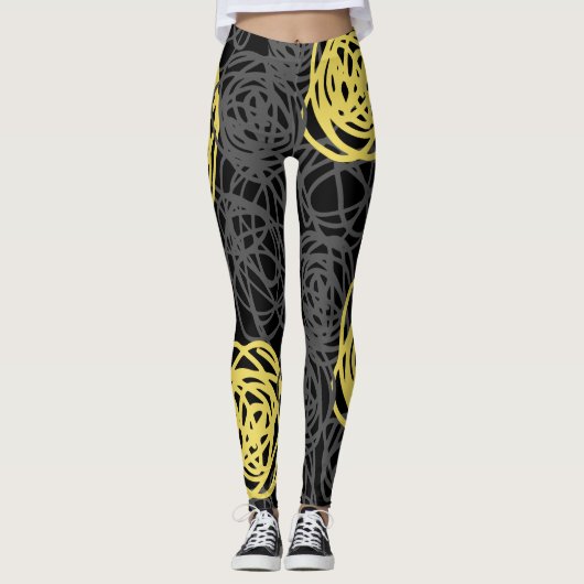 Leggings Charbon de bois, jaune, et moderne noir (Devant)
