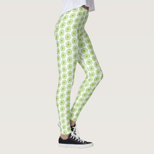 Leggings Chartreuse Green Daisy Print, Hippie Flower Print (Droite)