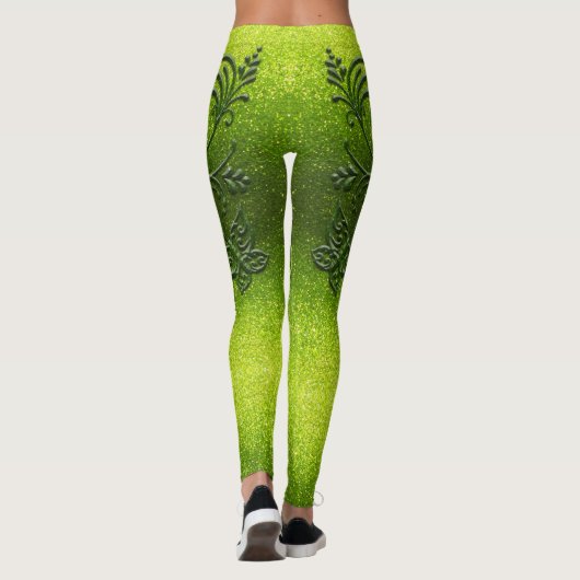 Leggings Chartreuse Green Parties scintillant Ombre Butterf (Dos)