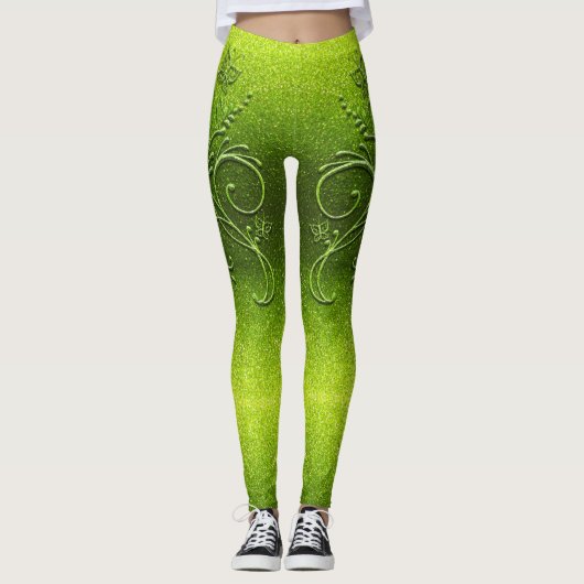 Leggings Chartreuse Green Parties scintillant Ombre Butterf (Devant)