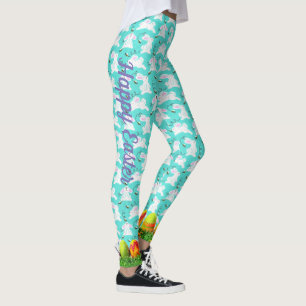 Leggings Chasse aux oeufs de Bunny de Pâques Bleu d'abeille