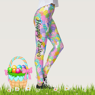 Leggings Chasse aux oeufs de lapin de Pâques Patchwork past