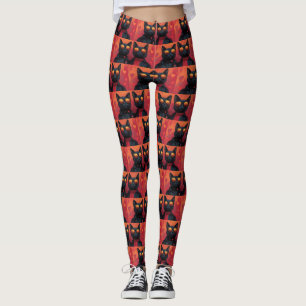 Leggings Chat bleu oriental avec des roses de cœur pour la