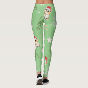 Leggings Chat chaton chaton couleur vert Père Noël Joyeux N