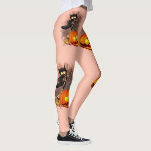 Leggings Chat effrayé par Citrouille Fun Halloween caractèr