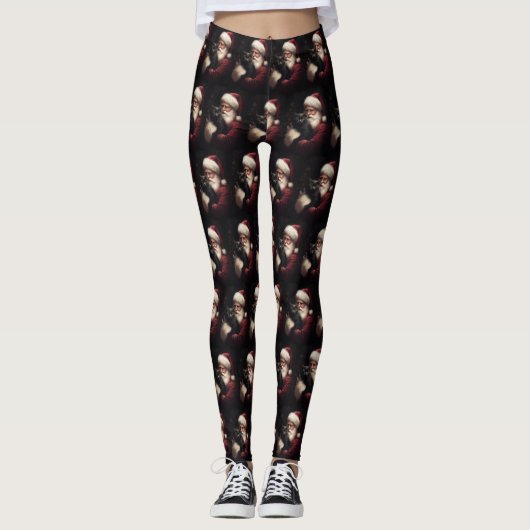 Leggings Chat noir avec Noël Festif du Père Noël (Devant)