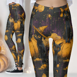 Leggings Chat Noir & Citrouille Vintage Époque moderne et