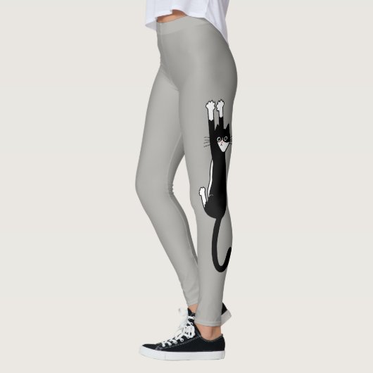 Leggings Chat noir et blanc accroché | Drôle Tuxedo Cat (Gauche)