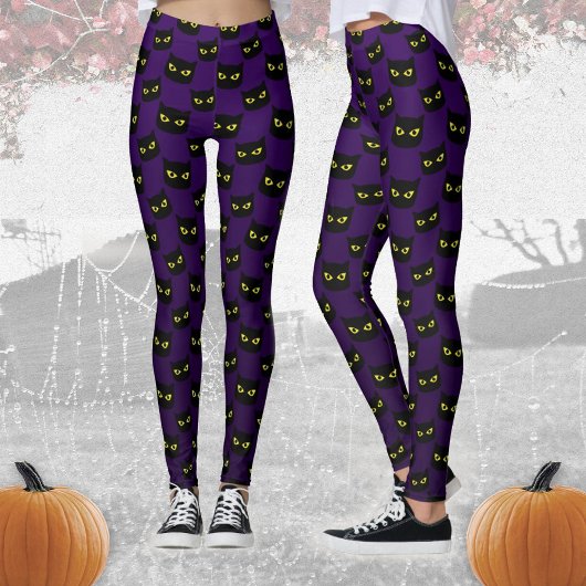 Leggings Chat noir et violet motif Halloween