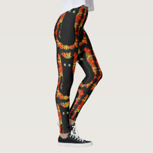 Leggings Chat noir, Feuilles d'automne motif, Halloween amu