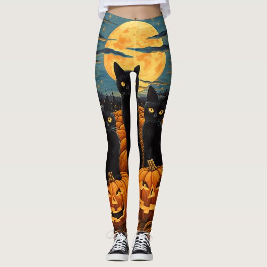 Leggings Chat noir Halloween Amoureux de les chats Starry N (Devant)
