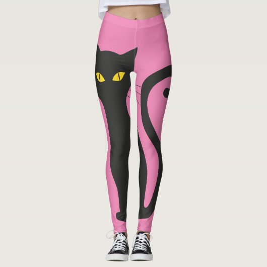LEGGINGS CHAT NOIR & PINK YOGA PANTS (Devant)