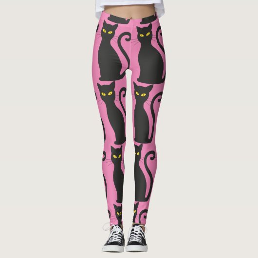 LEGGINGS CHAT NOIR & PINK YOGA PANTS (Devant)