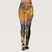 Leggings Chat noir sous une lune de récolte et Citrouilles (Dos)