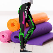 Leggings Chat Paw Heart Line Lime Rose Blanc Blanc Noir Ani