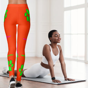 Leggings Chat Paw Ligne de Coeur Chaux Rose Blanc Orange An