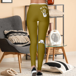 Leggings Chat Personnalisé aux Rayures Jaunes Marron et Bla