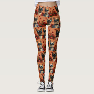 Leggings Chat siamois avec roses du cœur pour la Saint-Vale