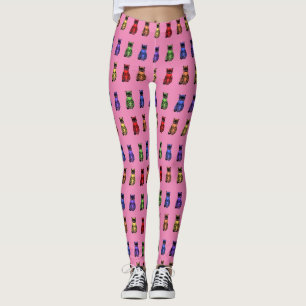 Leggings Chats arc-en-ciel nobles assis sur rose
