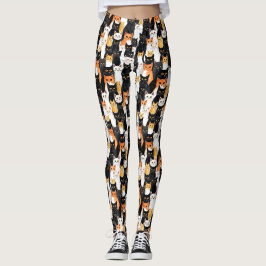 Leggings Chats blancs oranges noirs (Devant)