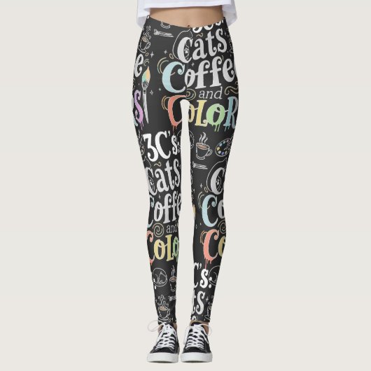 Leggings Chats Café et Couleurs (Devant)