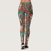 Leggings Chats de Whimsical et Chien avec Fleurs d'Art Folk (Dos)