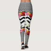 Leggings Chats et fleurs sur Chevron noir (Dos)