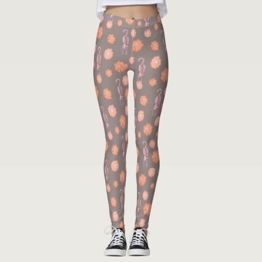 Leggings Chats et guêtres de fleurs (Devant)