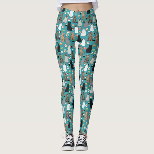 Leggings Chats et sushis, drôle de motif (Devant)