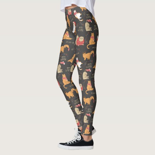 Leggings Chats Festifs avec lumière Motif de Noël (Gauche)