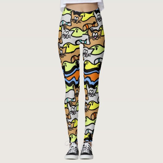 Leggings Chats graphiques et légendes de caricature de pois (Devant)