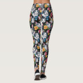 Leggings Chats Kitty Et Roses Sur Arrière - plan Noir (Dos)