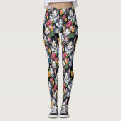 Leggings Chats Kitty Et Roses Sur Arrière - plan Noir (Devant)