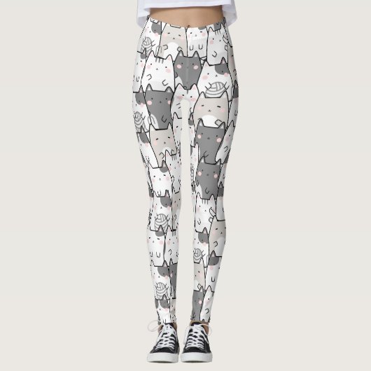 Leggings Chats Motif Cute Kawaii sans joint (Devant)