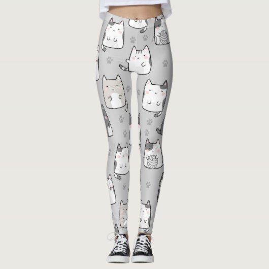 Leggings Chats Motif Cute Kawaii sans joint (Devant)
