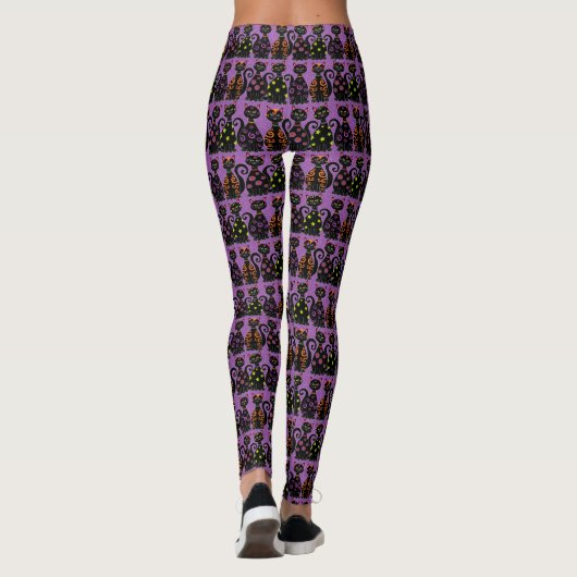 Leggings Chats noirs de Halloween sur le pourpre (Dos)