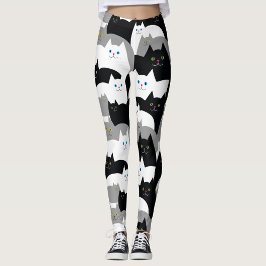 Leggings Chats noirs et blancs mignons de Kitty (Devant)