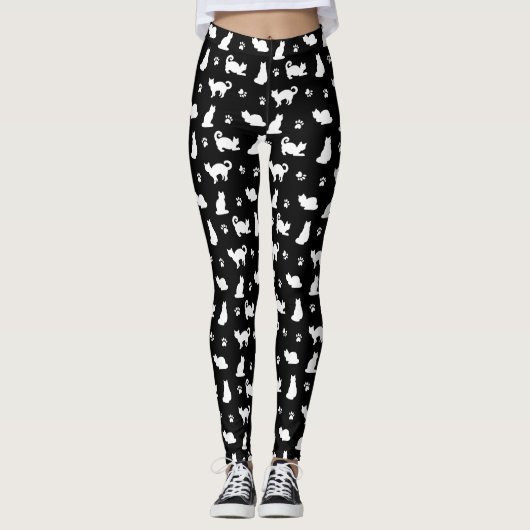 Leggings Chats noirs et Motifs Empreintes de pattes (Devant)
