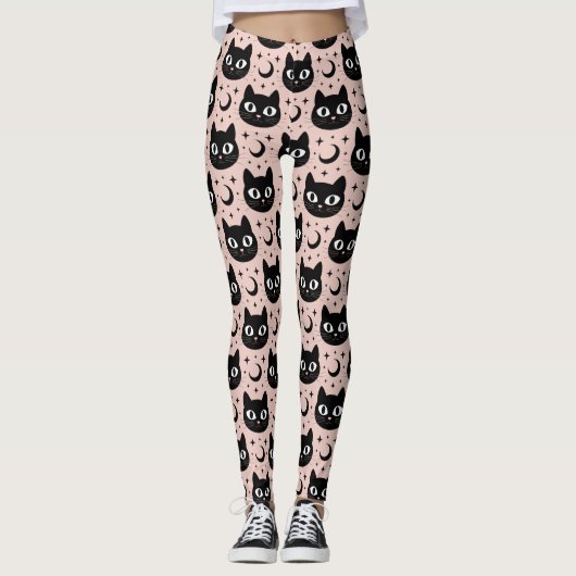 Leggings Chats noirs mignons & Halloween céleste (Devant)